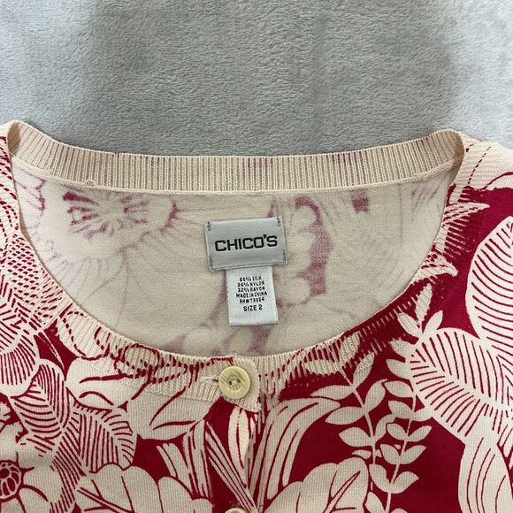Chicos Tops Womens 2 Large Red Green Floral Silk Nylon Buttons Lot of 2 - Picture 4 of 13